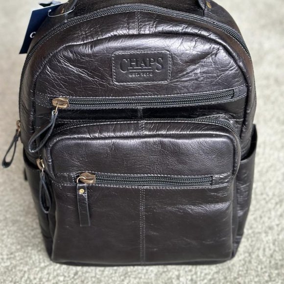 Chaps Leather Backpack Unisex Sleeve Slides - Picture 2 of 12